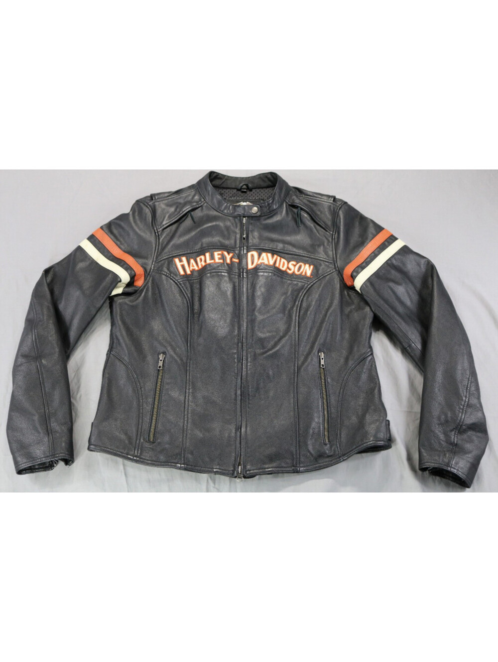 harley davidson jacket XL black leather armor pockets reflective hoodie vents